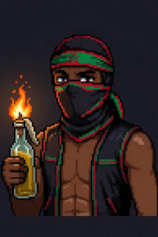 Invader 2, holding a lit molotov