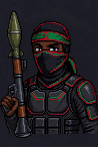 Invader 4, in body armour with a rocket launcher